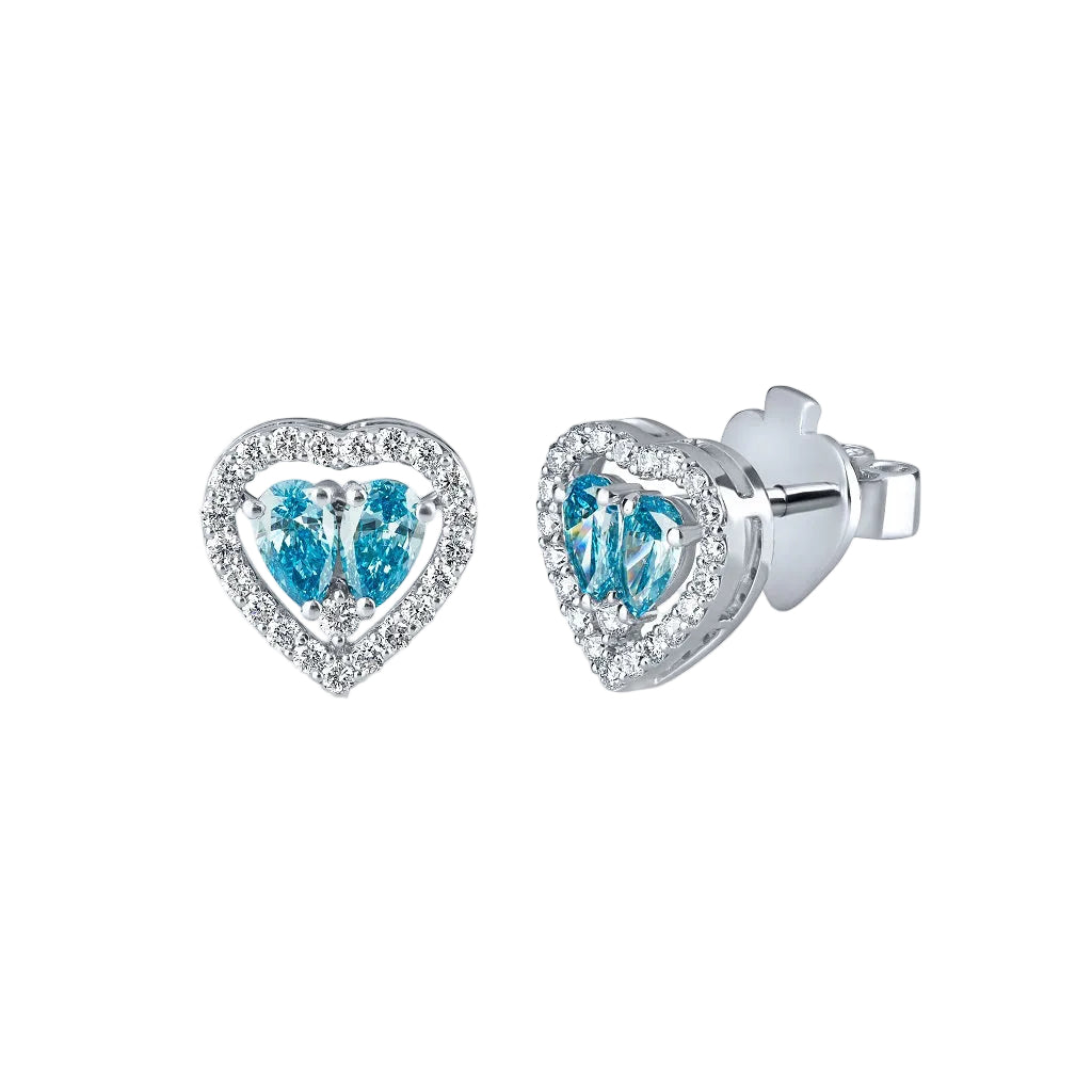 Blue Diamond Heart Halo Studs