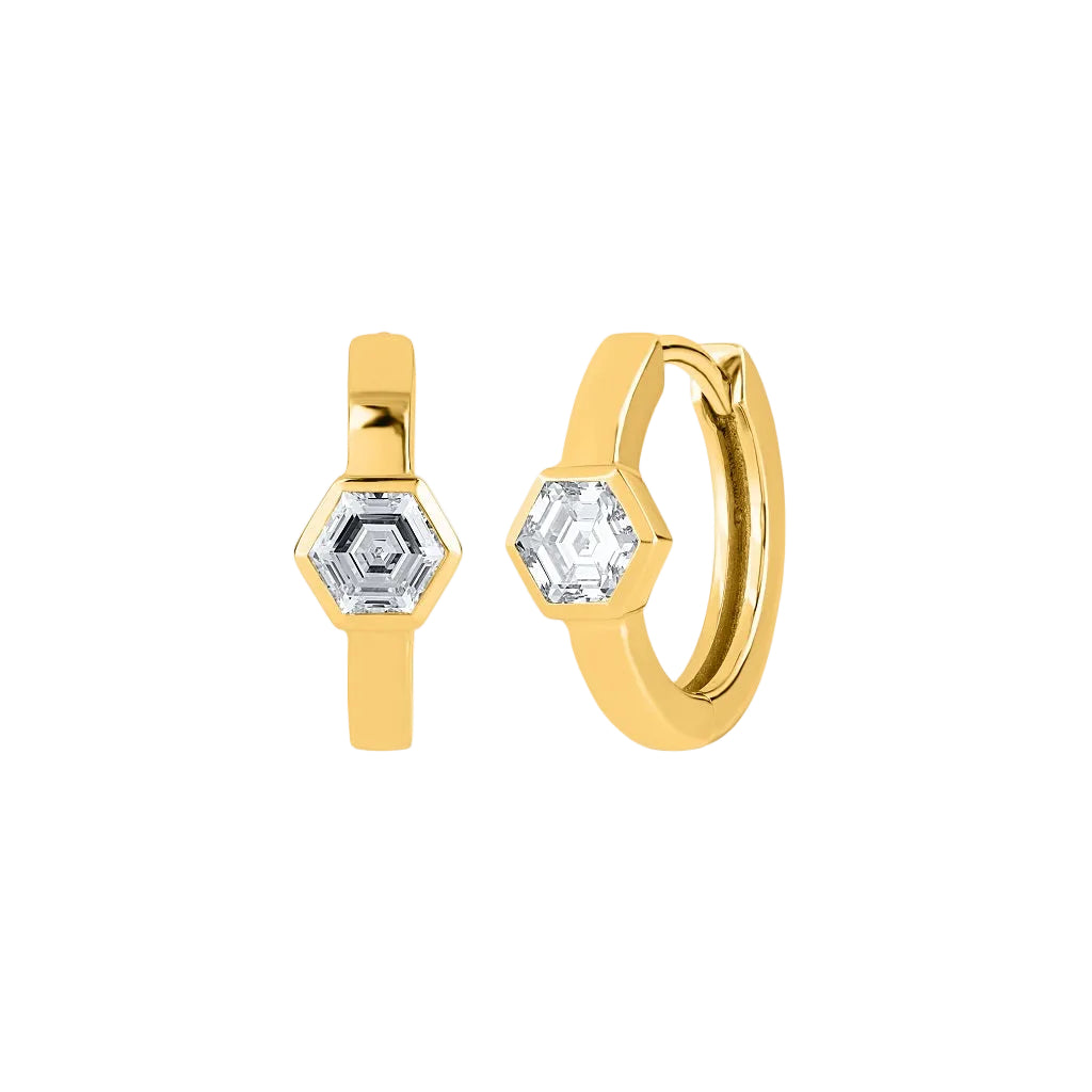 Hexagon Bezel Huggies