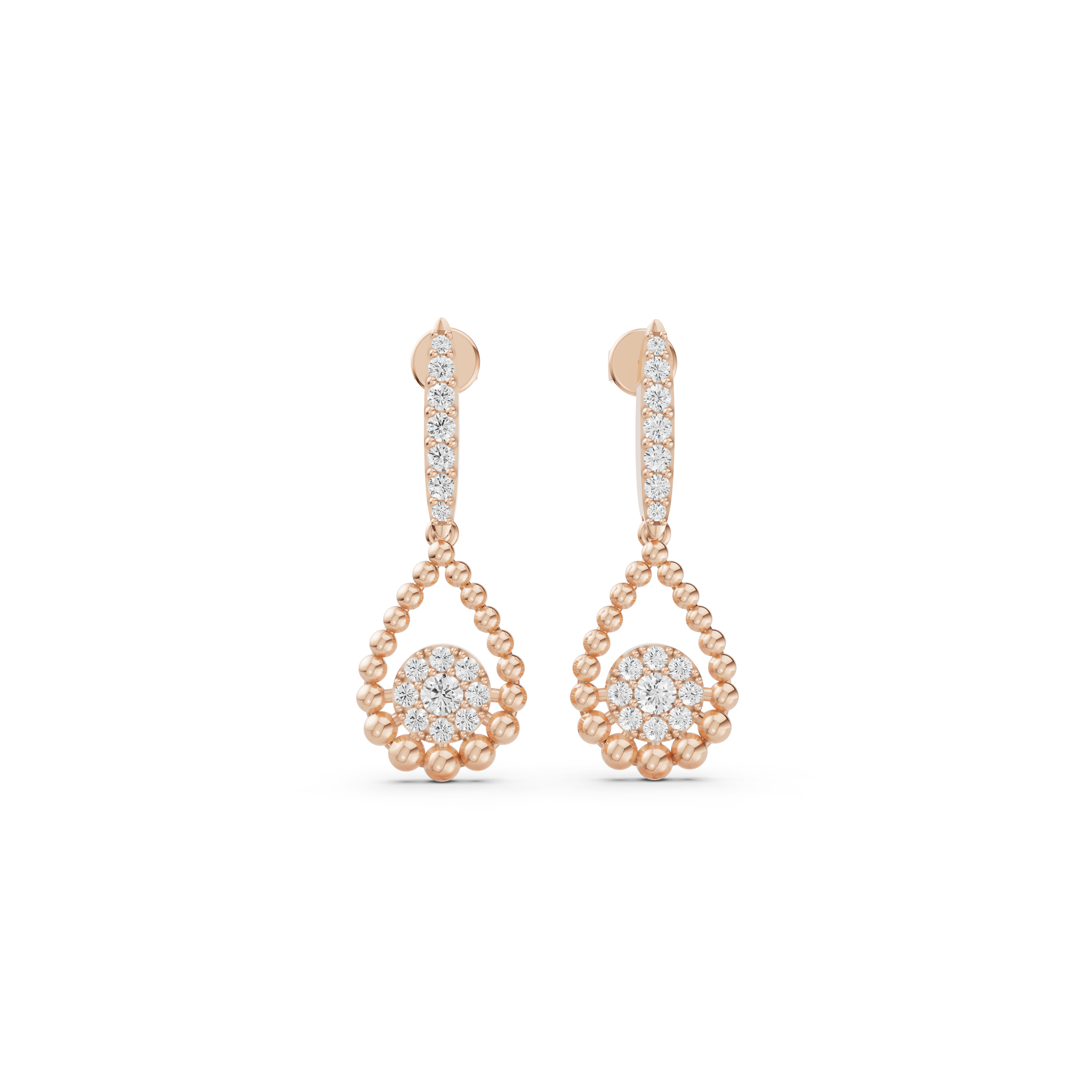 Beaded Open-Drop Diamond Halo Earrings