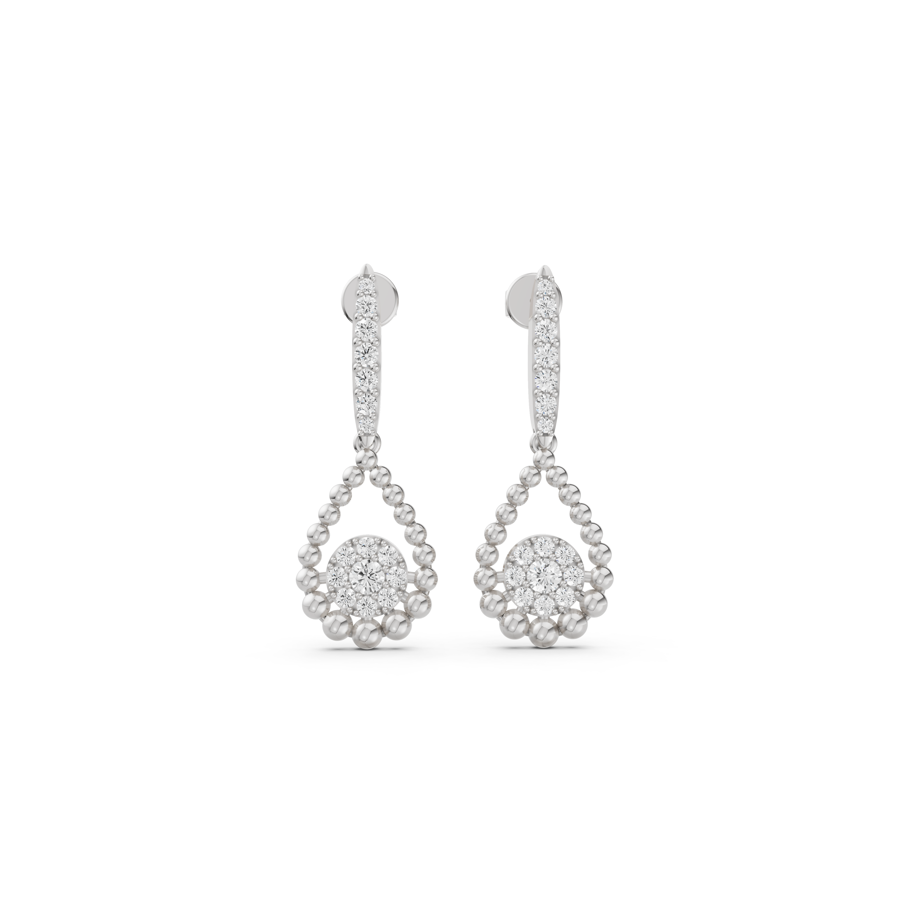 Beaded Open-Drop Diamond Halo Earrings