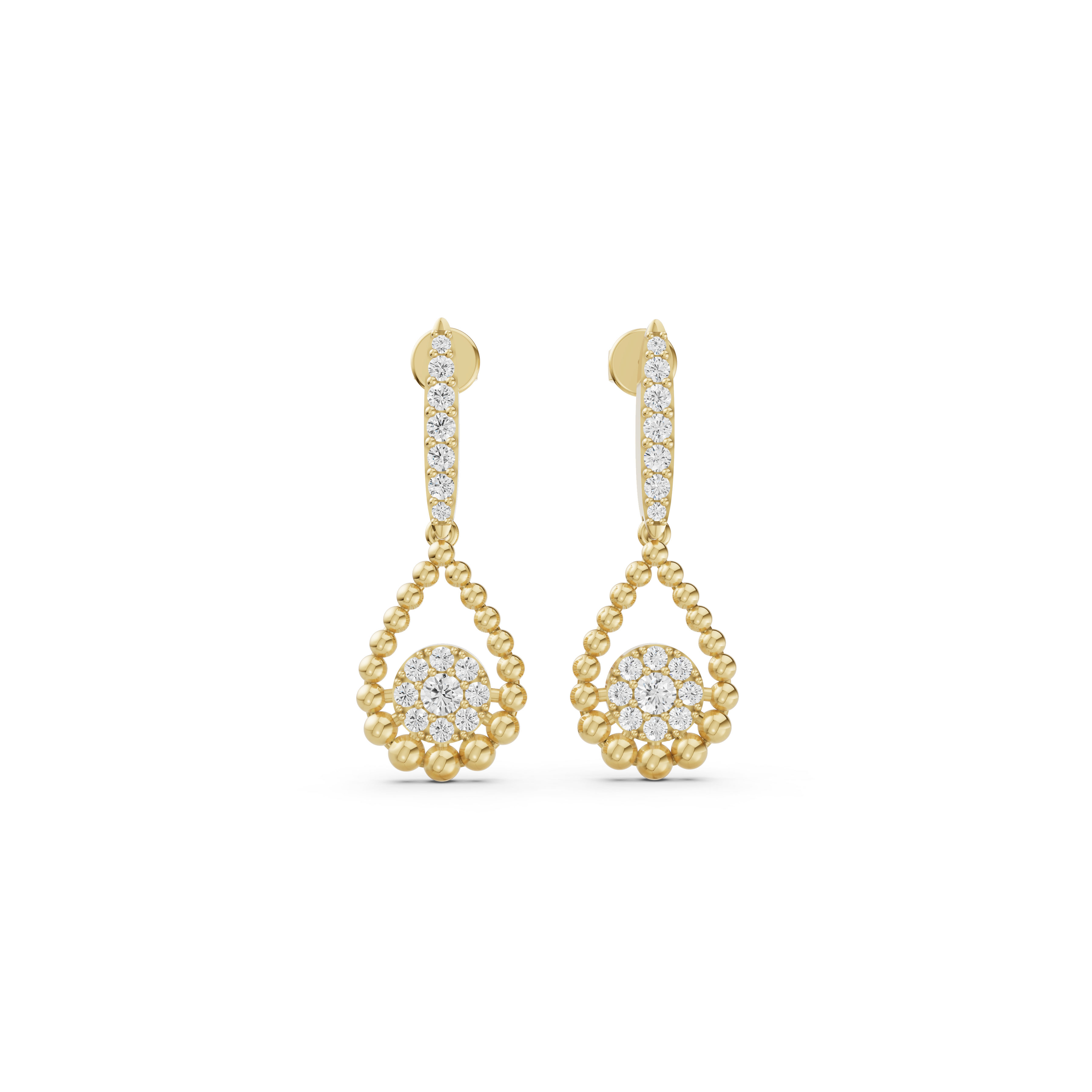 Beaded Open-Drop Diamond Halo Earrings