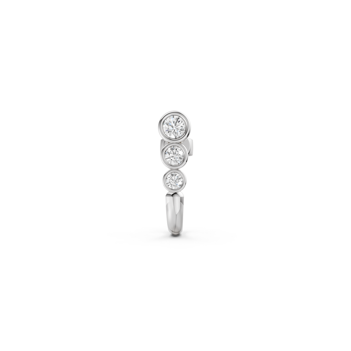 Triple Round Diamond Bezel Gold Hoop Earring