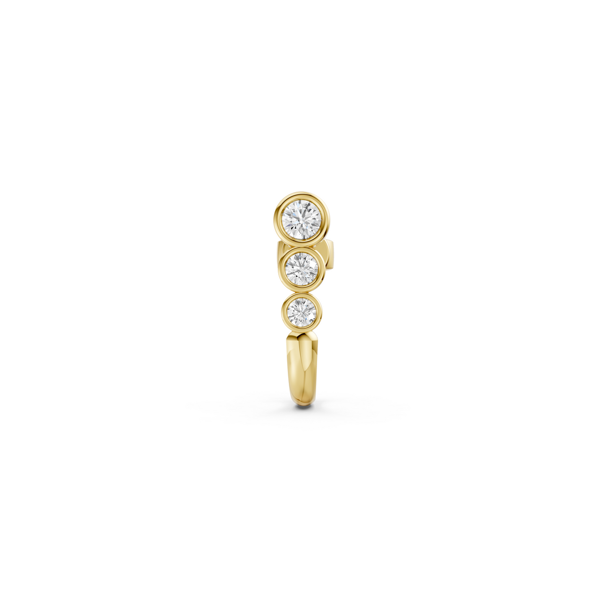 Triple Round Diamond Bezel Gold Hoop Earring
