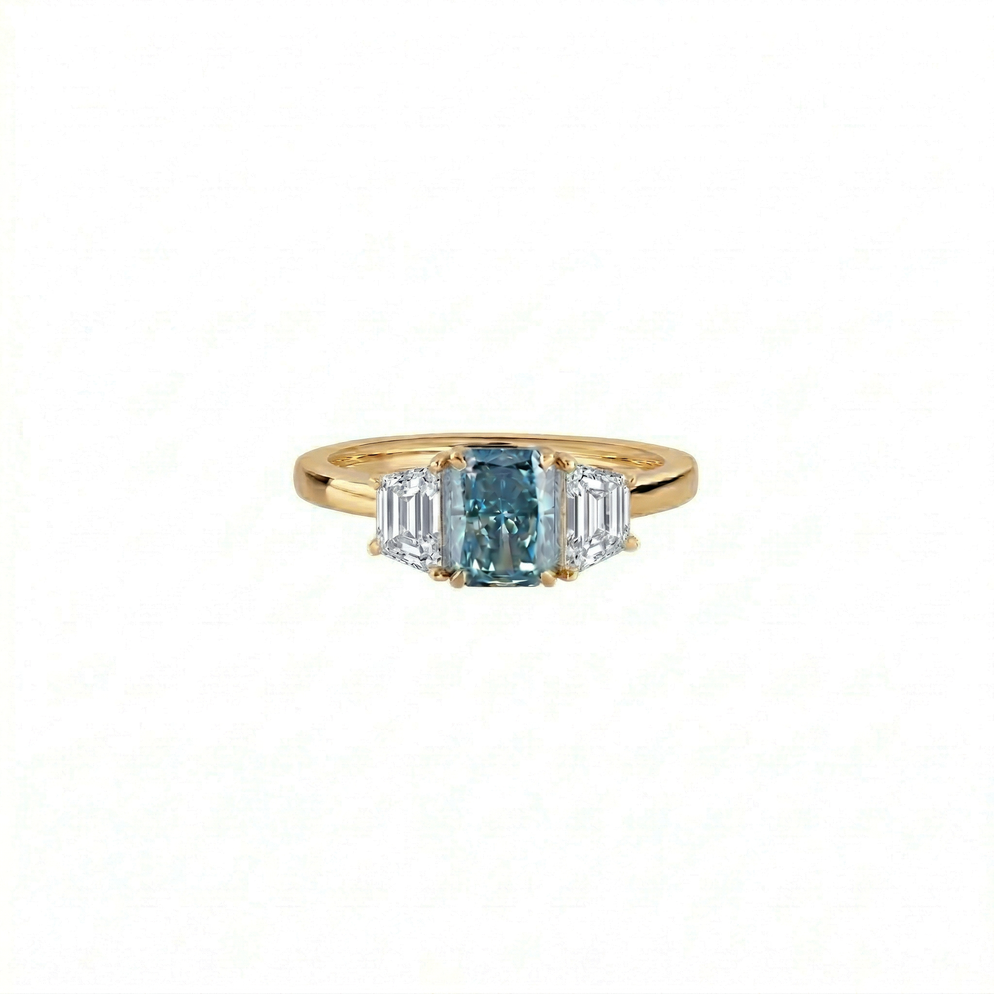 Blue Radiant Three-Stone Ring