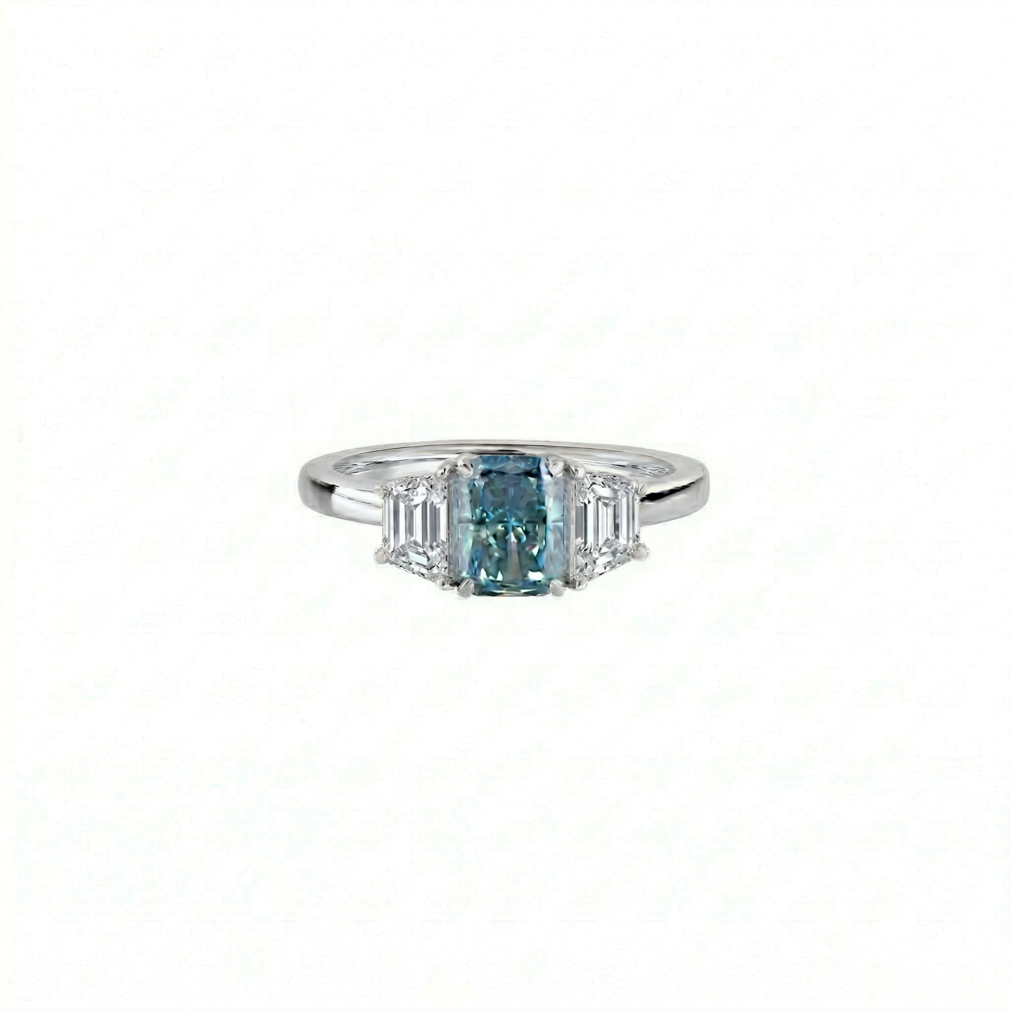 Blue Radiant Three-Stone Ring