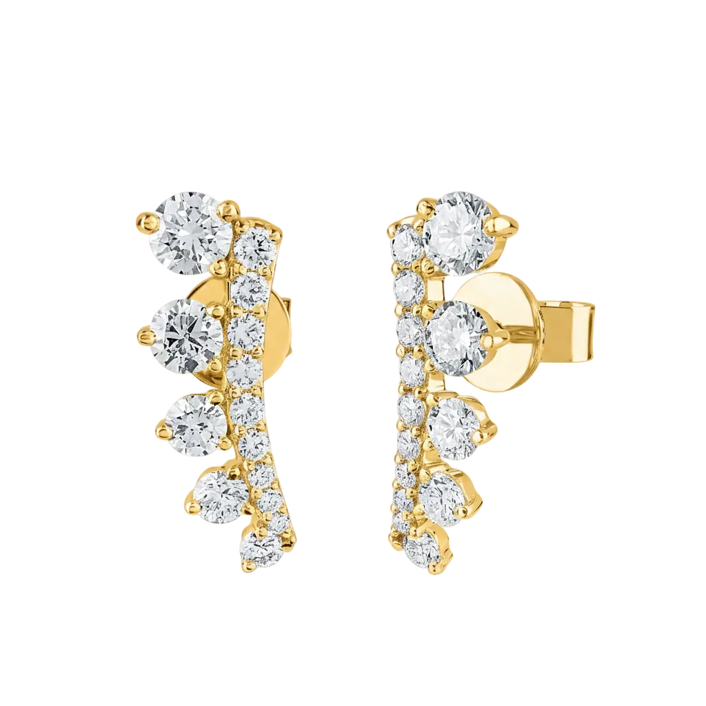 Round Brilliant Graduated Cluster Ear Climbers