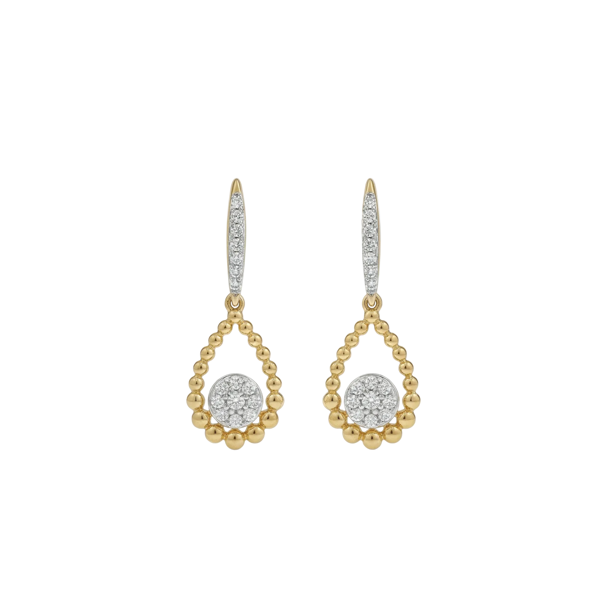 Beaded Open-Drop Diamond Halo Earrings