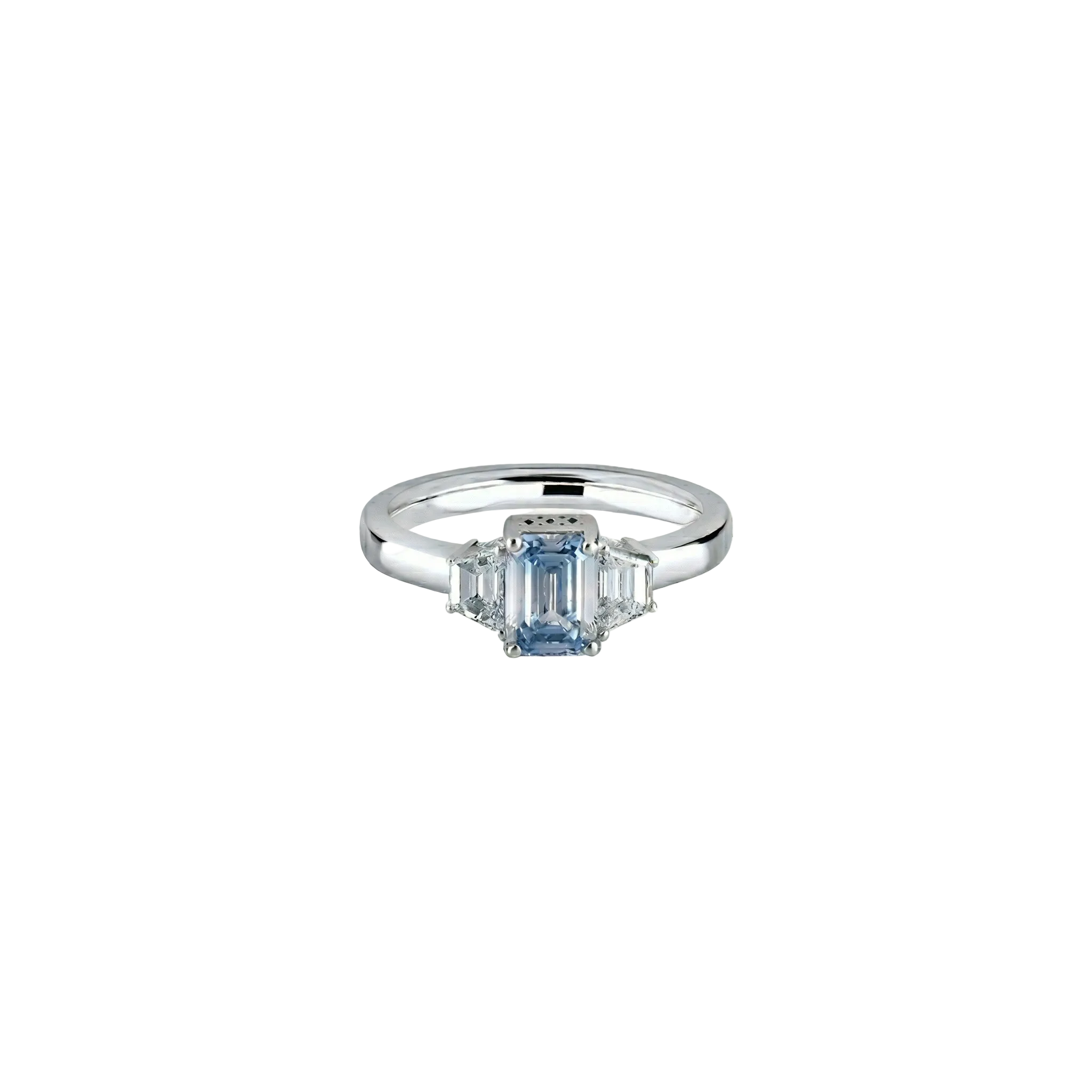 Blue Emerald-Cut Three-Stone Ring