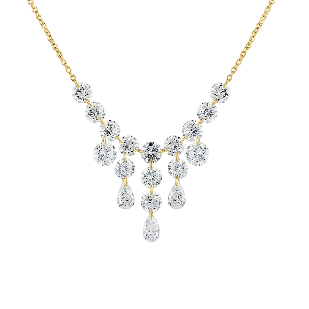 Round & Pear Diamond Chandelier Fringe Necklace