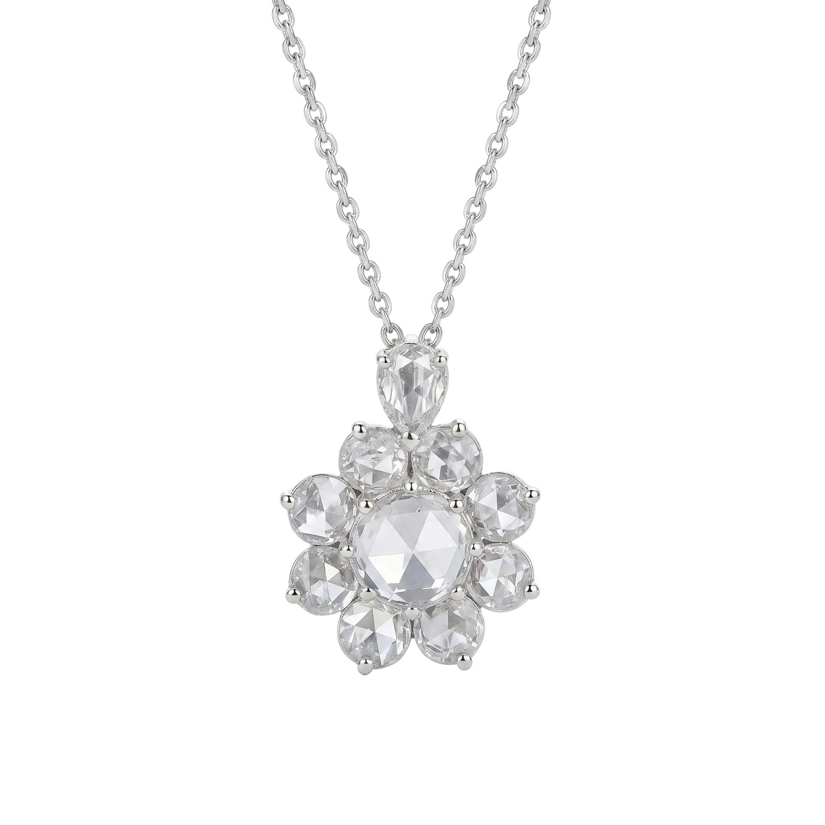 Floral Halo Rose-Cut Diamond Pendant