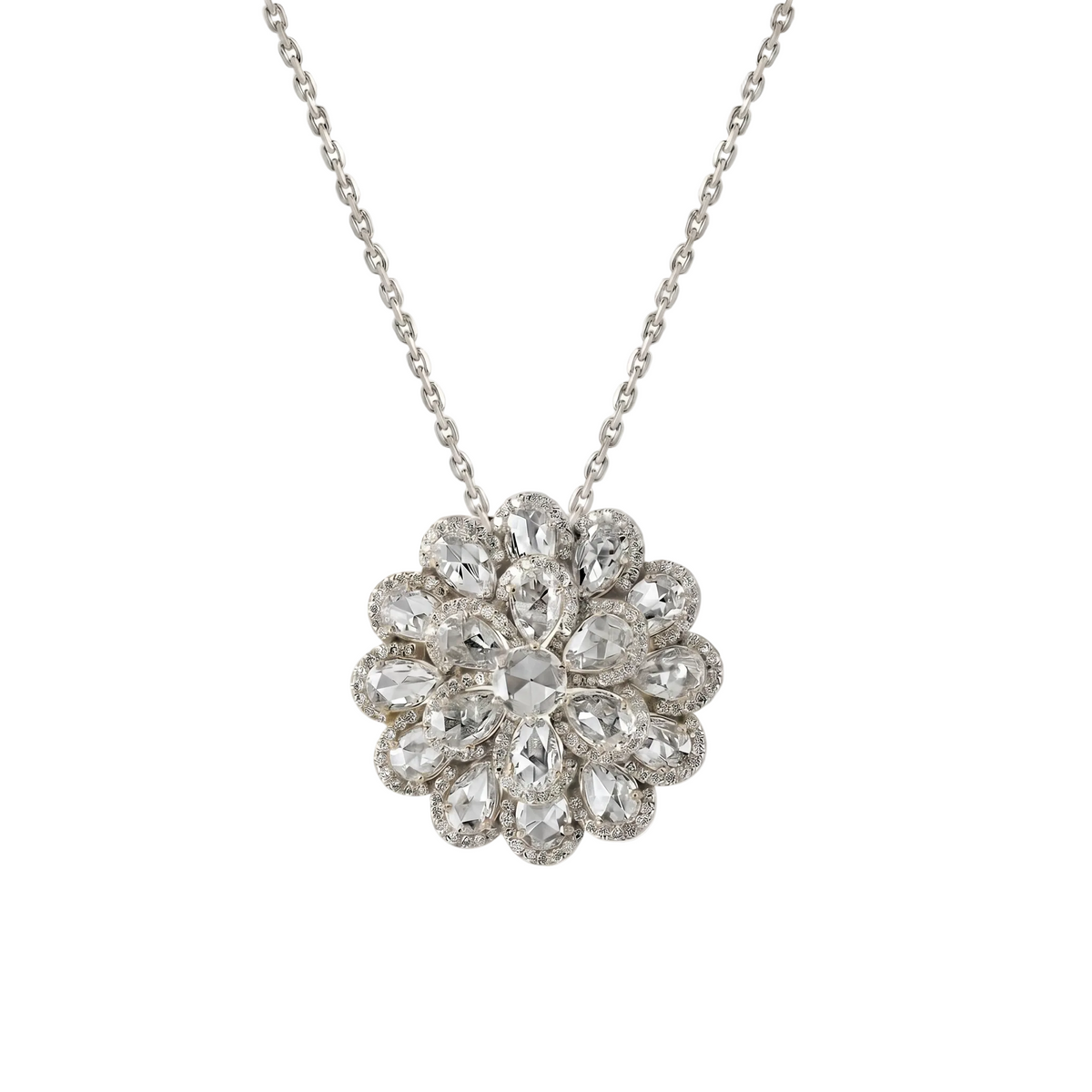 Pear-Cut Diamond Floral Cluster Pendant