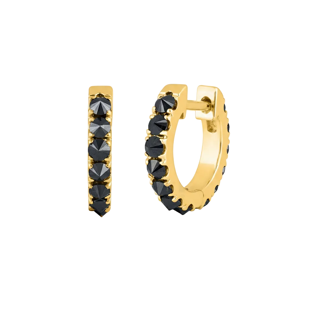 Black Diamond Pyramid Huggie Hoops
