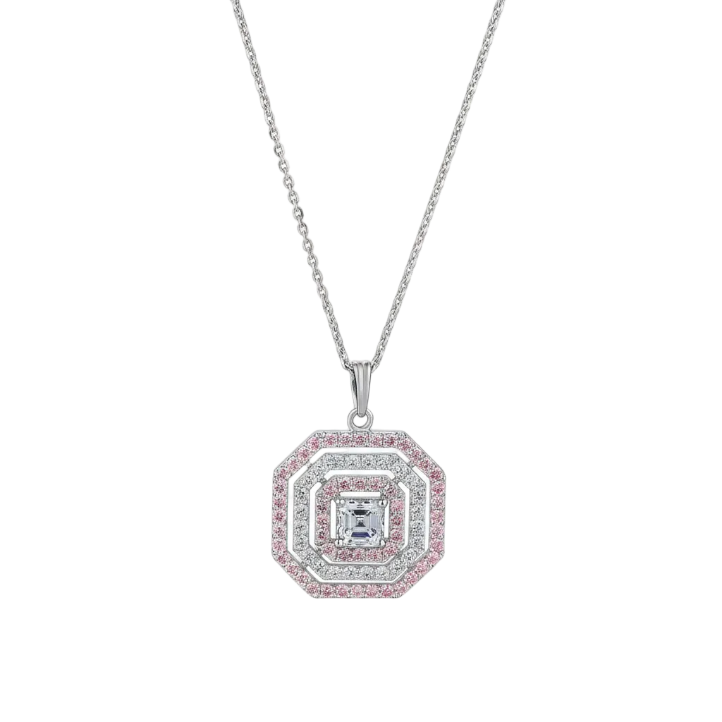 Octagonal Triple Halo Pink & White Pendant
