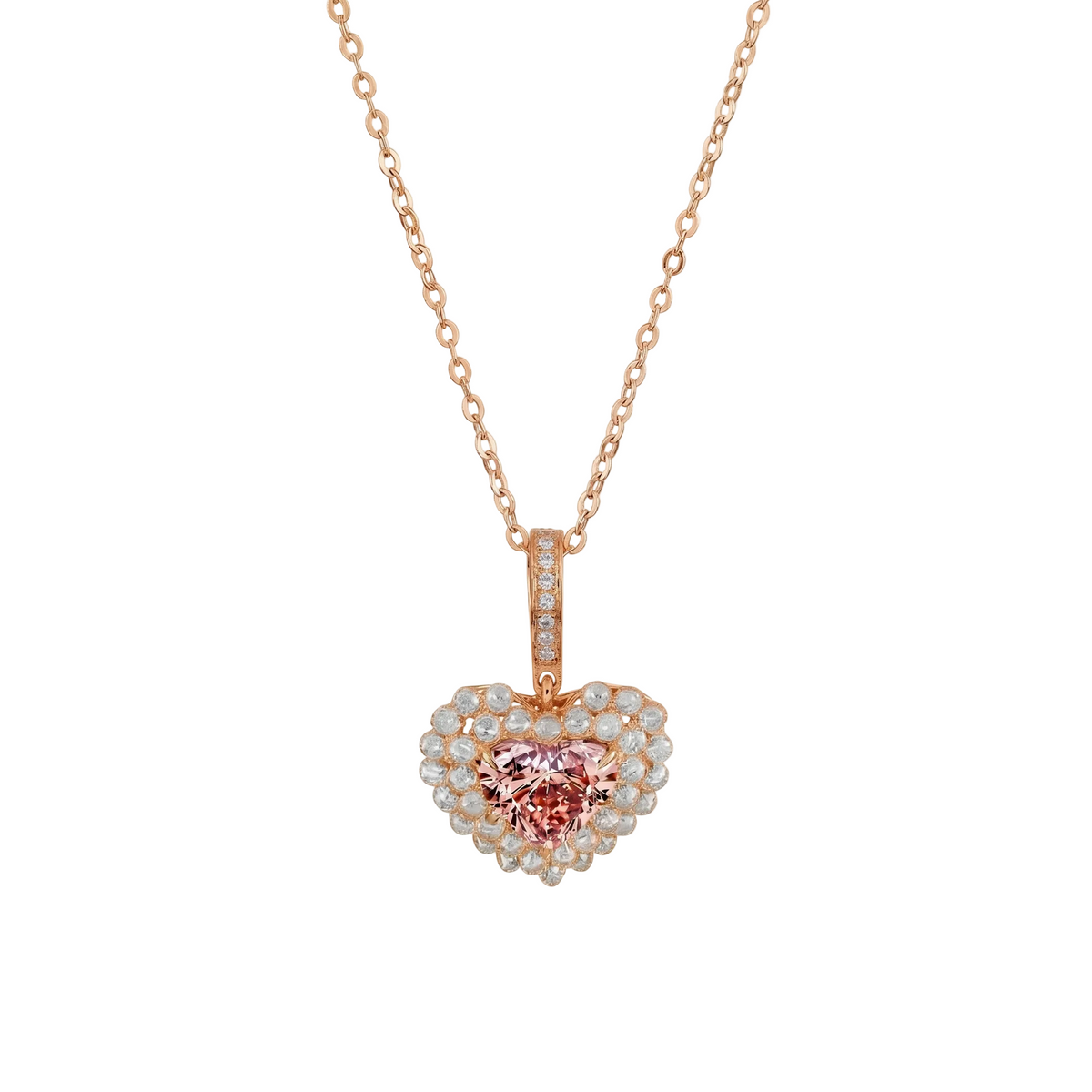 Pink Heart Diamond Halo Pendant