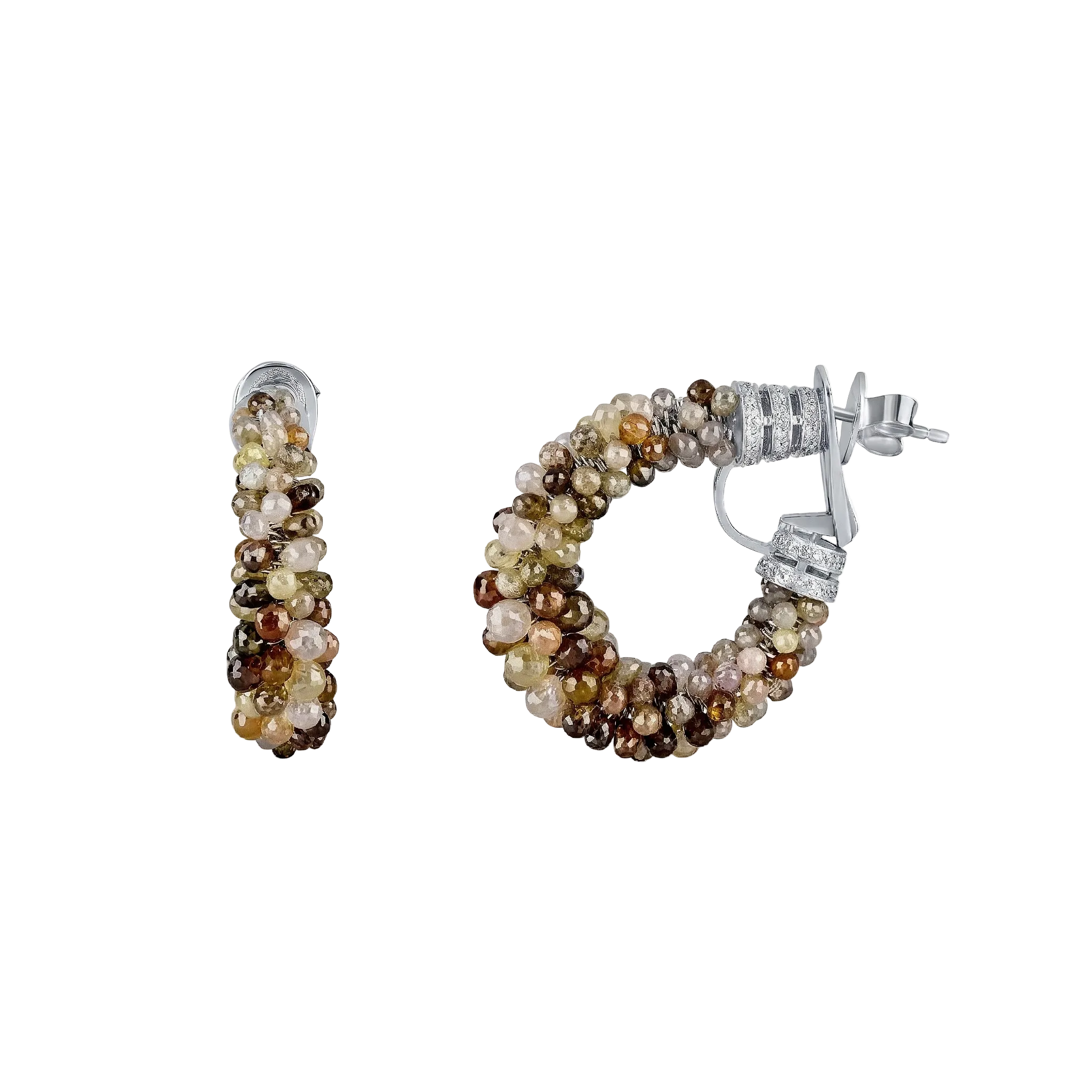 Multi-Tone Diamond Beaded "J" Hoops