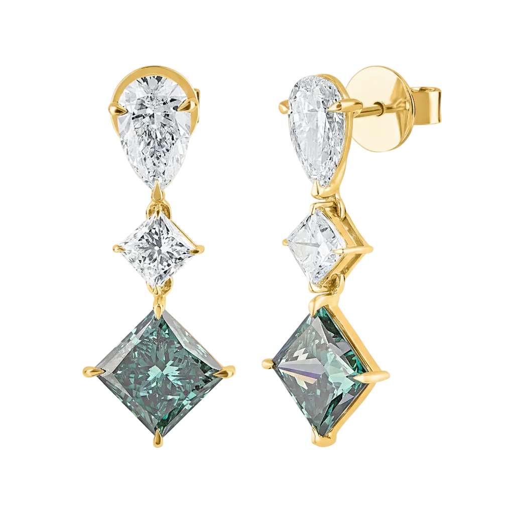 Multi-Shape Teal & White Diamond Drop Earrings