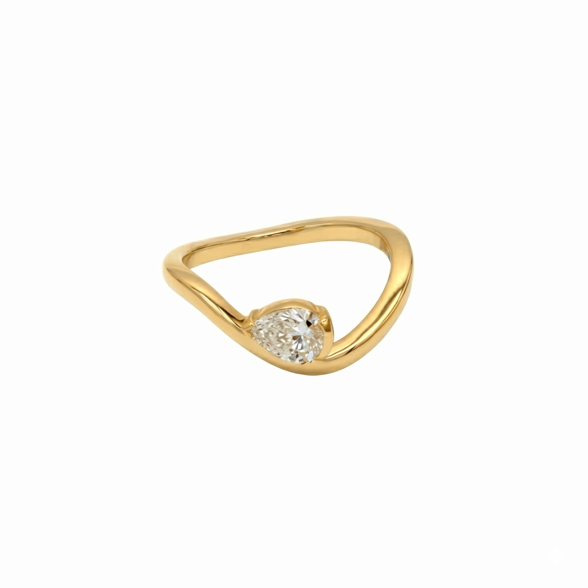 Pear-Cut Bezel-Set Wave Ring