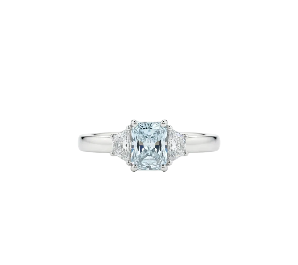 Light Blue Radiant Three-Stone Ring