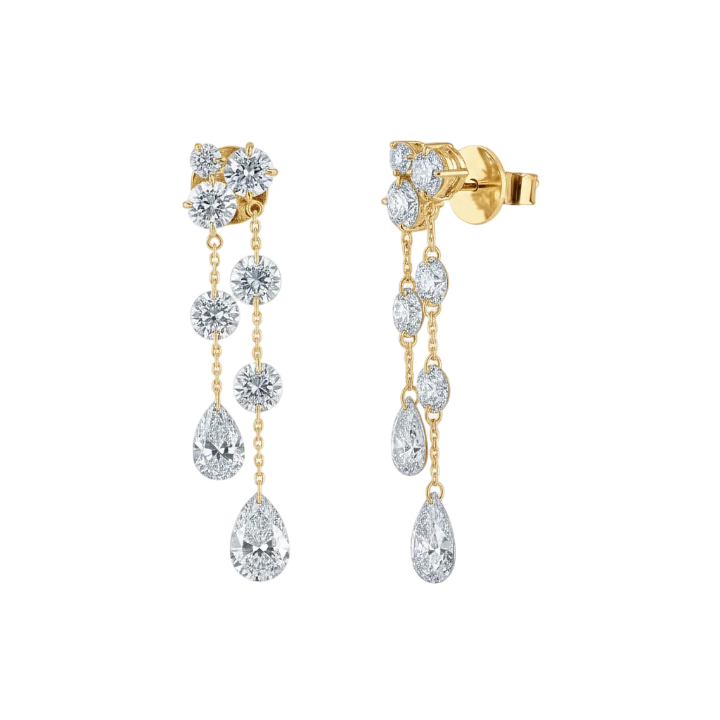 Multi-Shape Diamond Chandelier Fringe Earrings