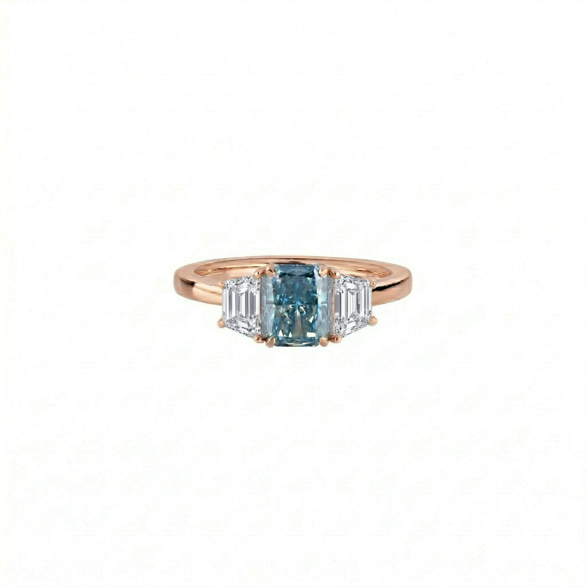 Blue Radiant Three-Stone Ring