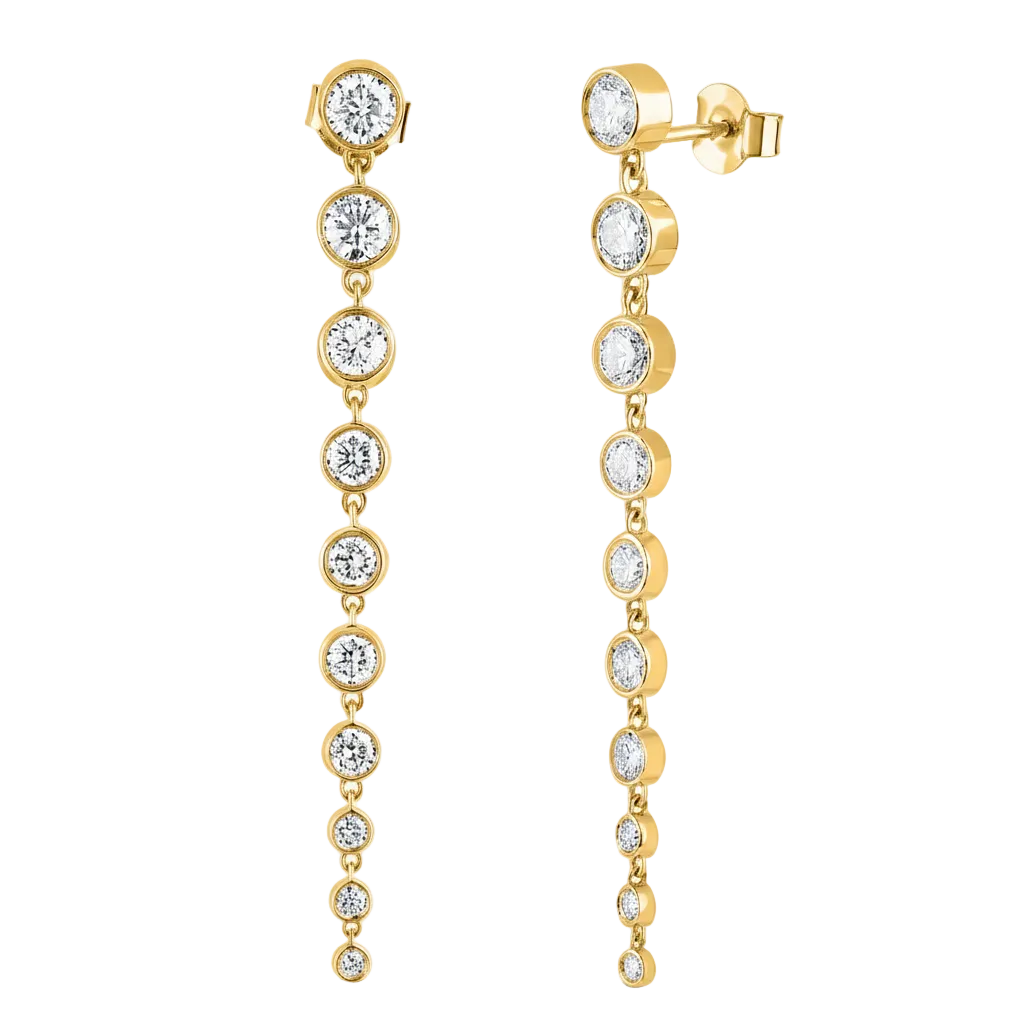 Bezel-Set Graduated Diamond Linear Drop Earrings