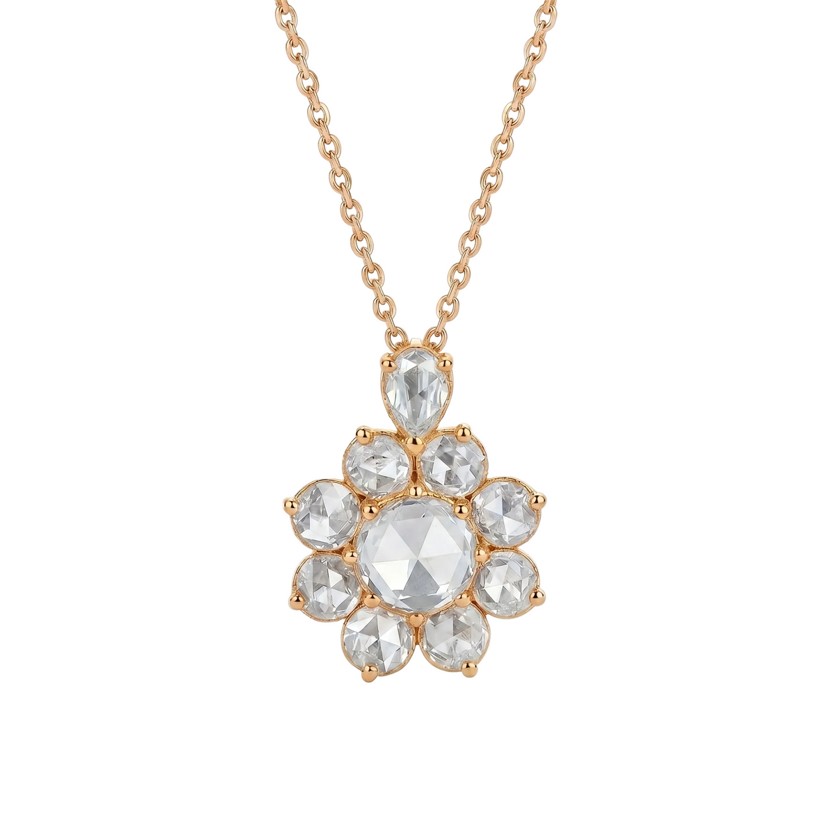 Floral Halo Rose-Cut Diamond Pendant