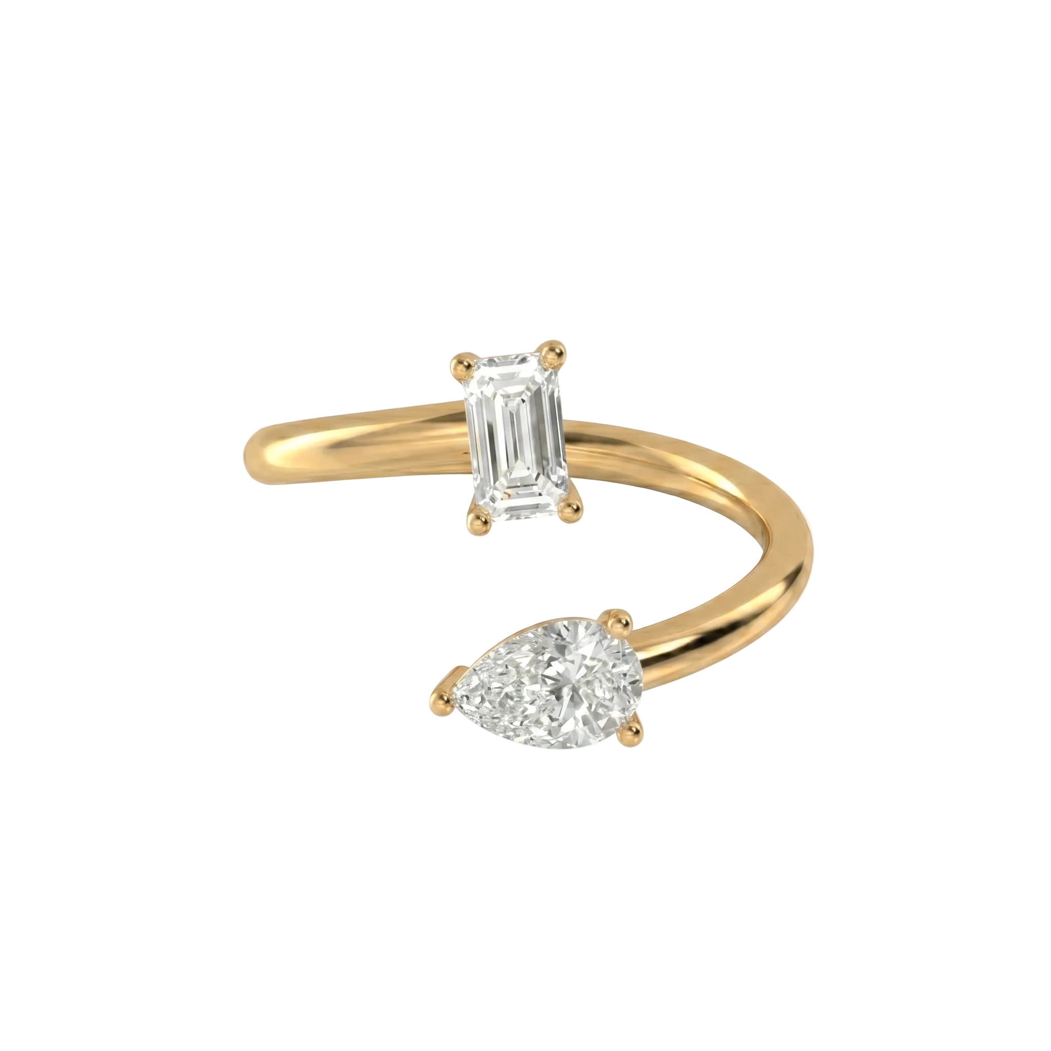 Emerald & Pear Toi et Moi Open Ring