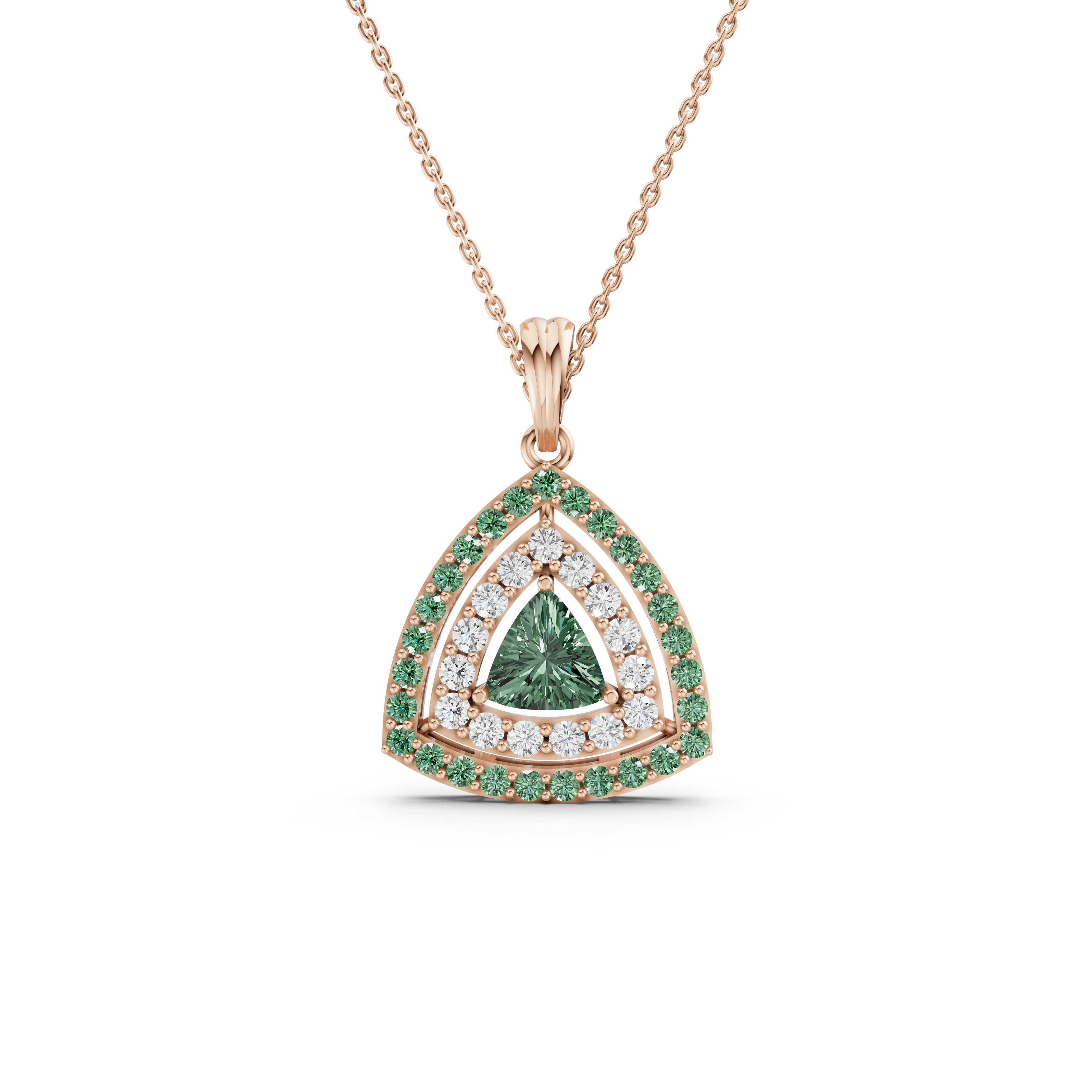 Trilliant Teal Halo Diamond Pendant