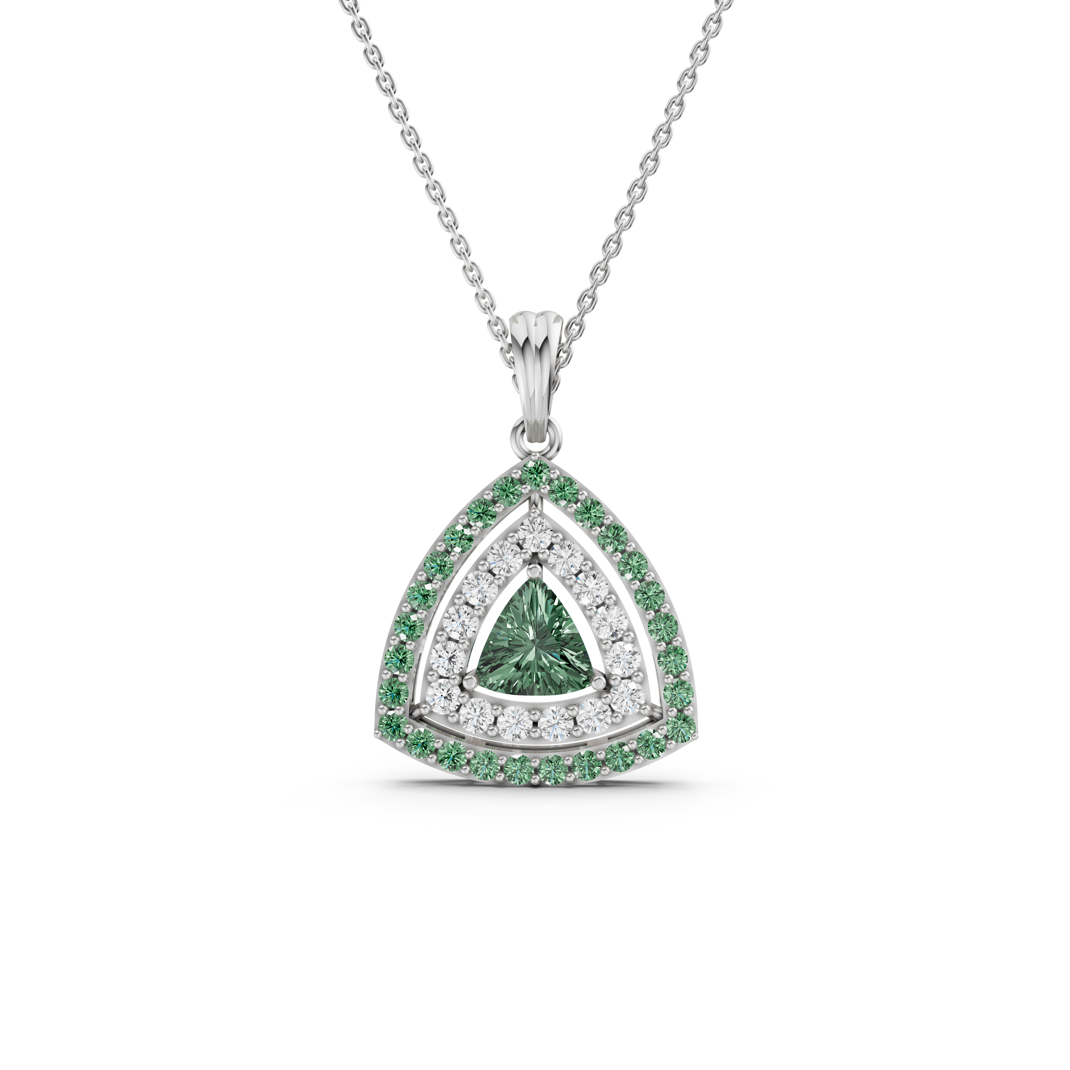 Trilliant Teal Halo Diamond Pendant