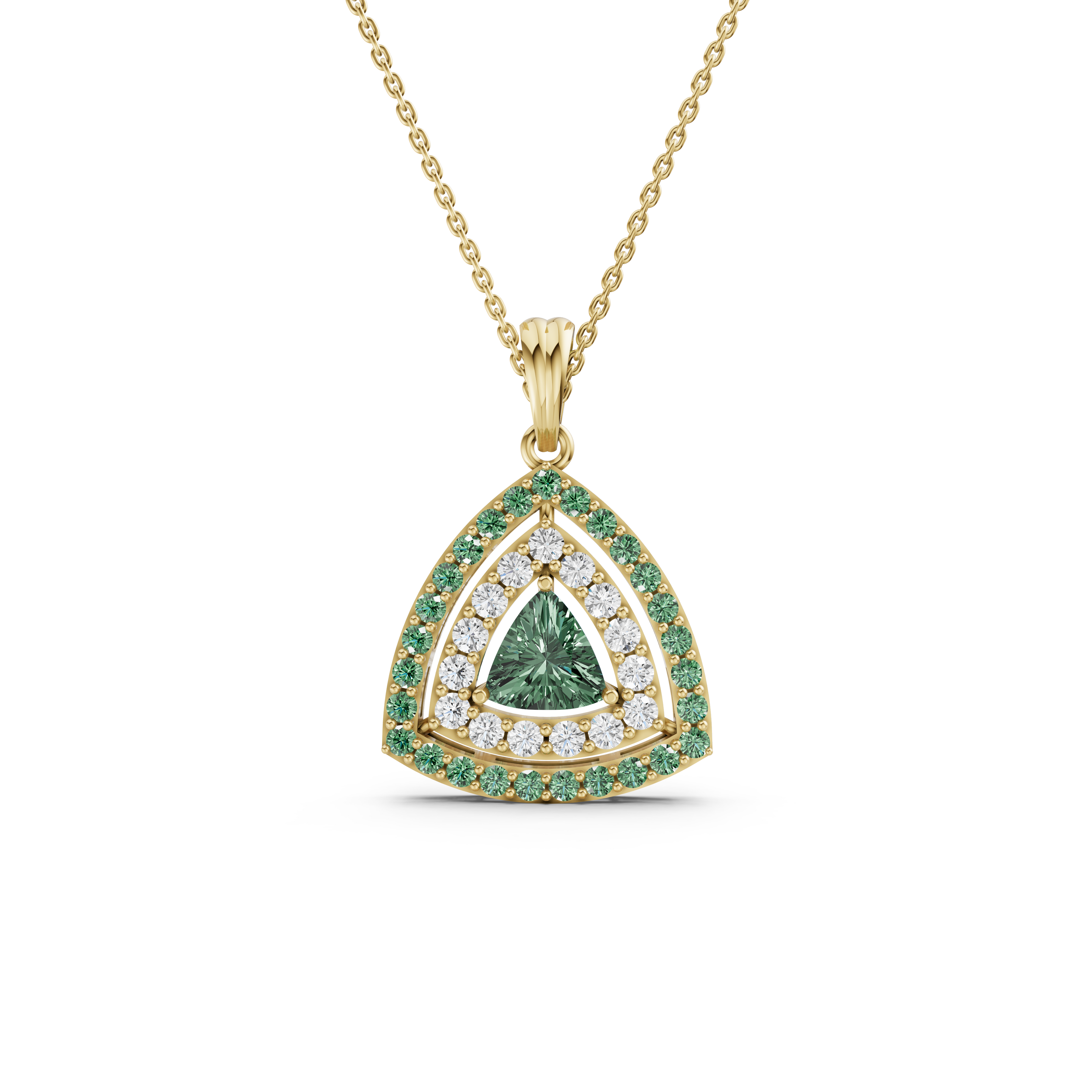 Trilliant Teal Halo Diamond Pendant