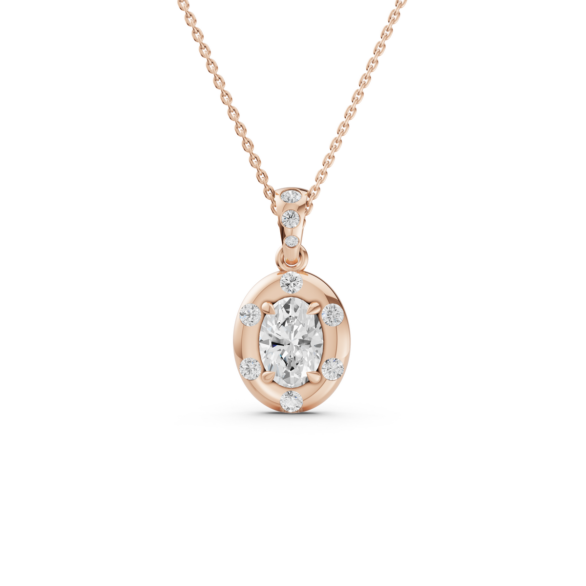 Oval Diamond Halo Pendant