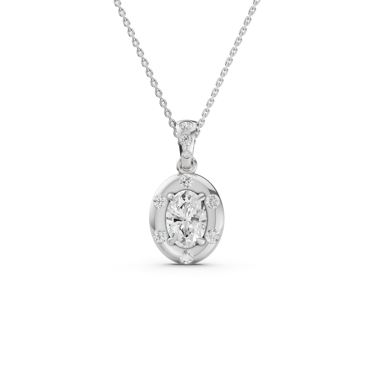 Oval Diamond Halo Pendant